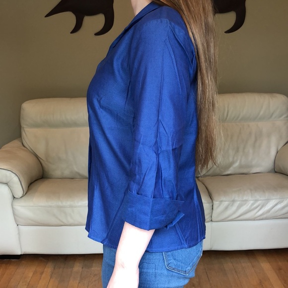Talbots blue textured button down blouse - Picture 2 of 9